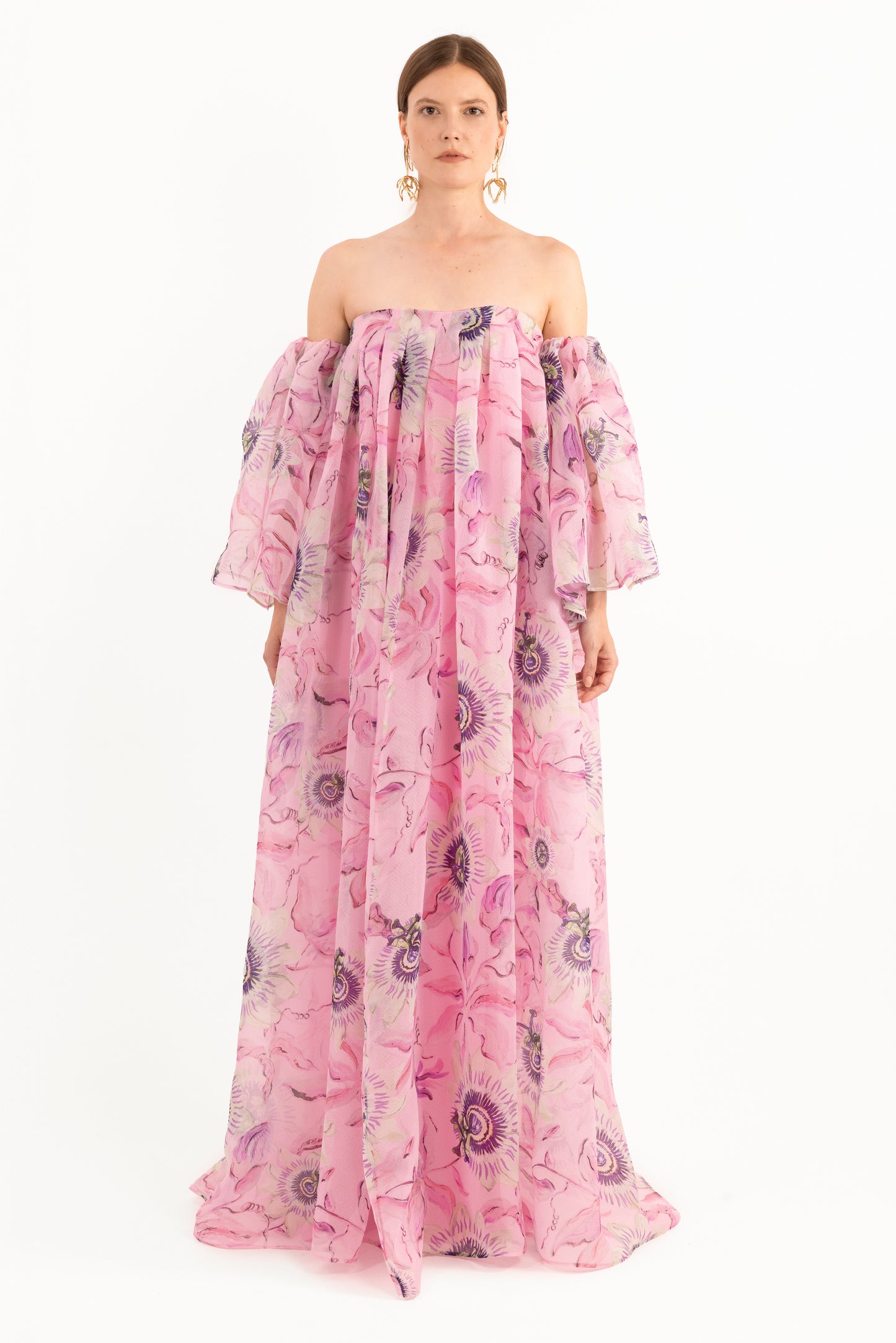 Off-Shoulder Silk-Blend Gazar Gown With Detachable Sleeves