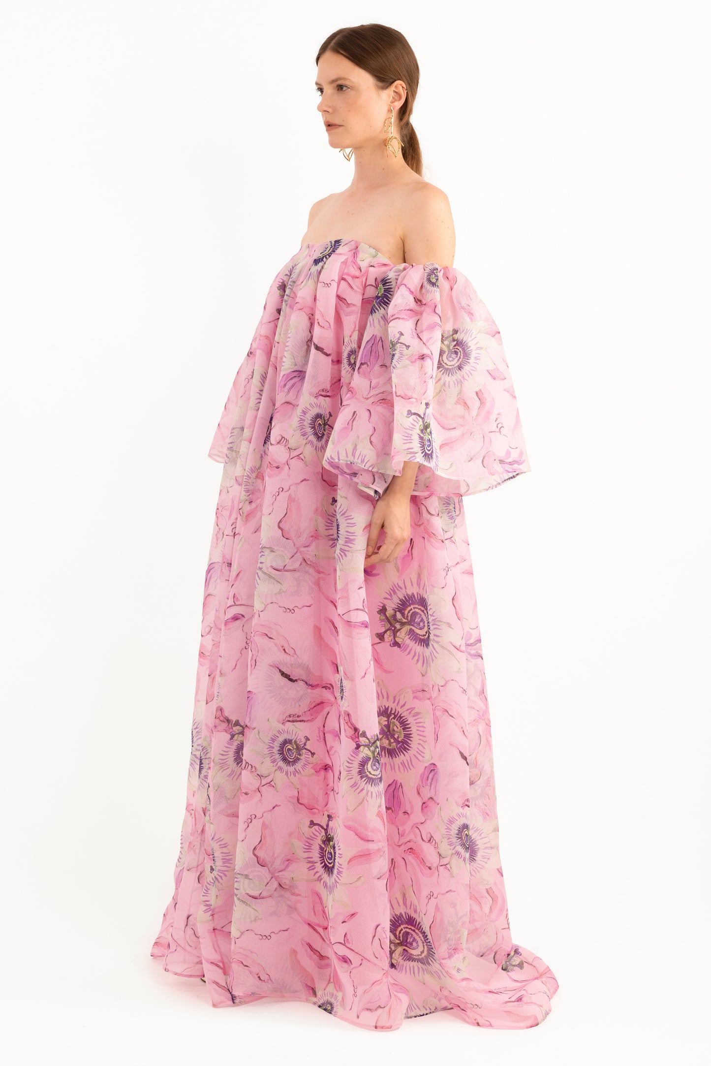 Off-Shoulder Silk-Blend Gazar Gown With Detachable Sleeves