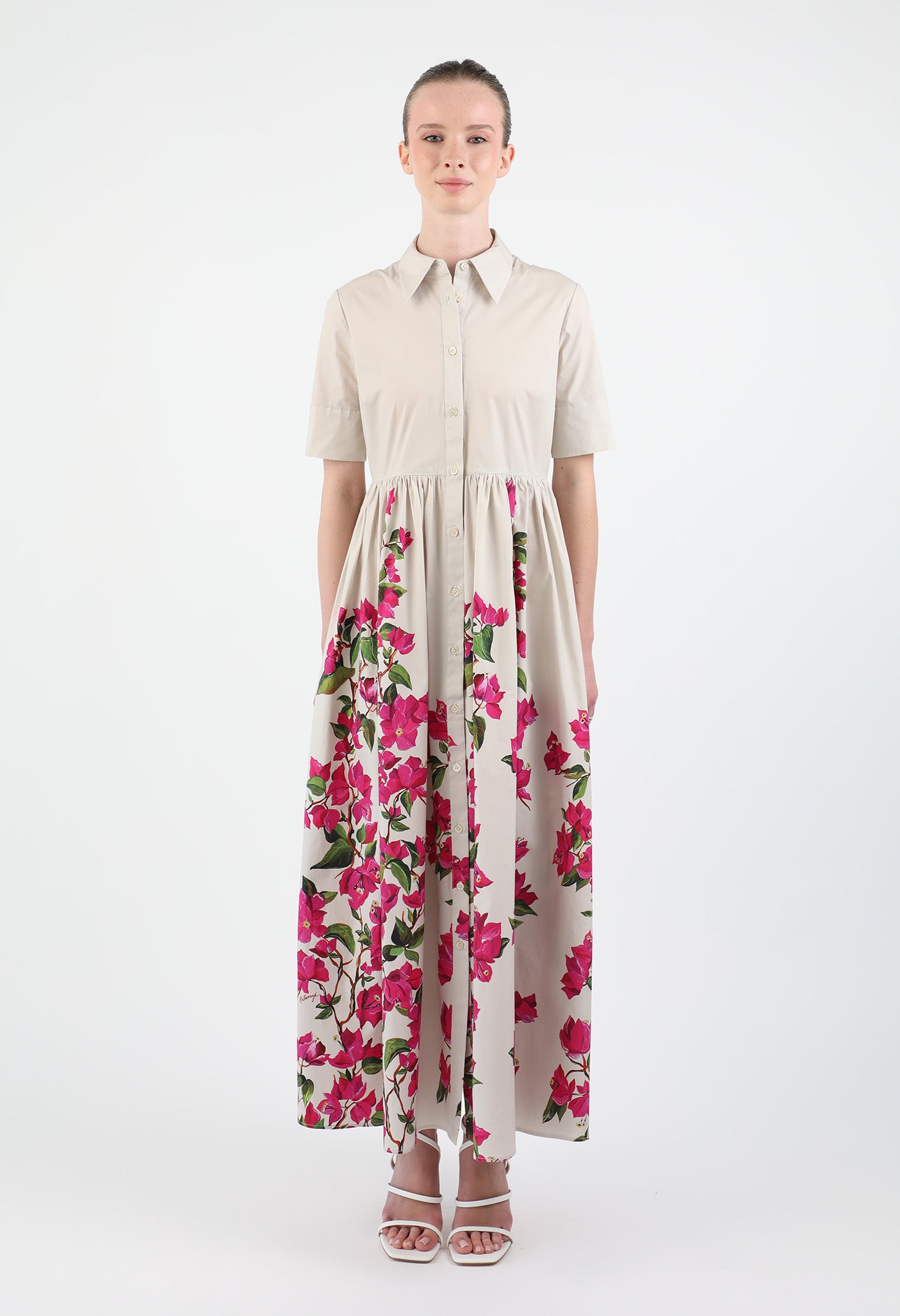 Bougainvillea Cotton Poplin Dress