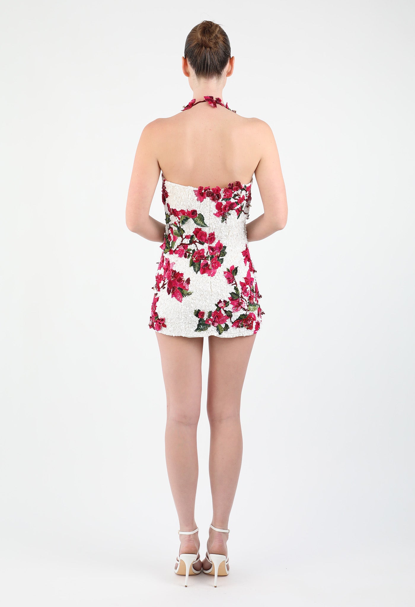Embroidered Bougainvillea Mini Corseted Dress