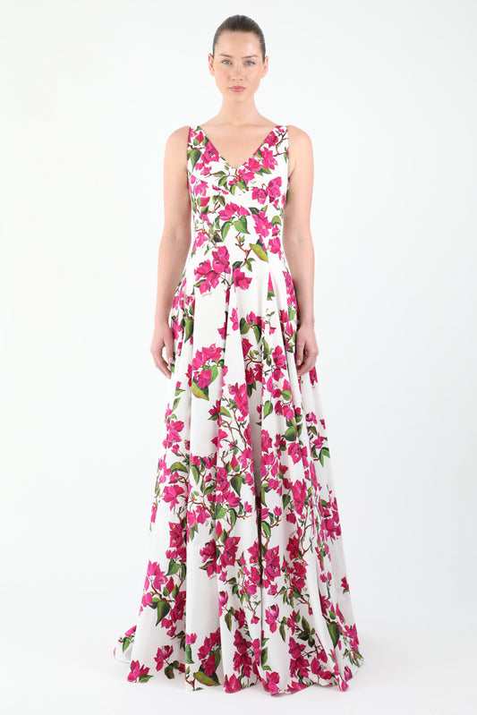 Bougainvillea Cotton Stretch Poplin Gown