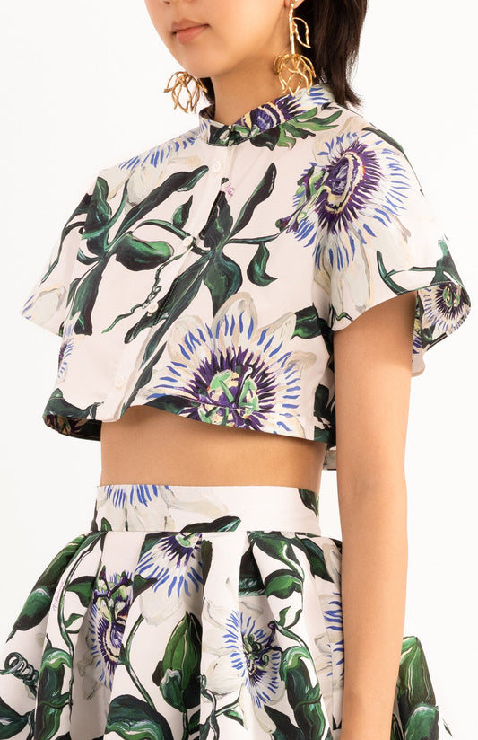 Passion Flower Cotton Poplin
Crop Shirt