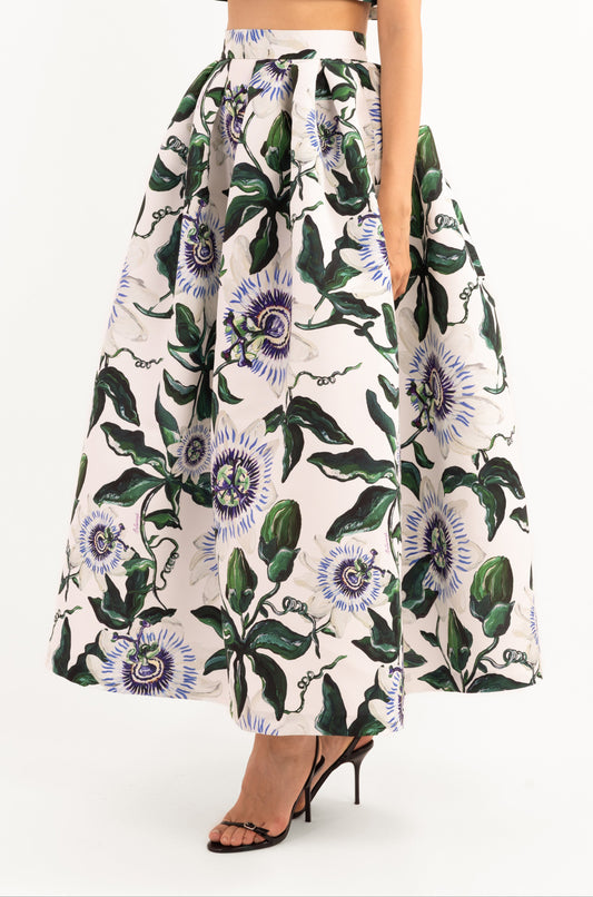 Passion Flower Pleated Faille Skirt