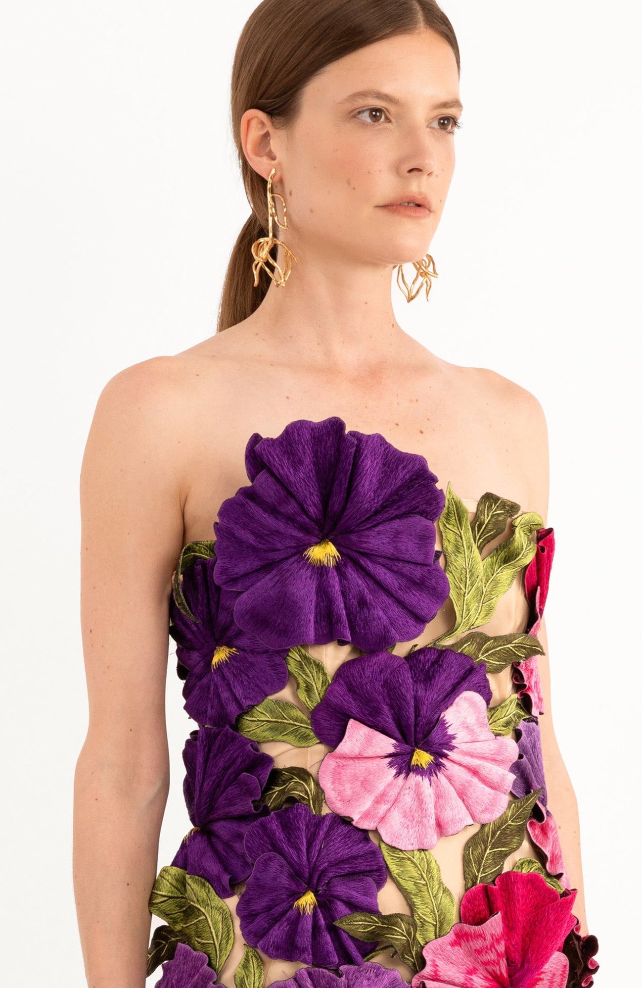 Pansy Strapless Embroidery Mini Dress
