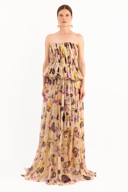 Strapless Silk Chiffon Gown